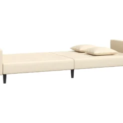 Canapé-lit à 2 Places Avec Deux Oreillers Crème Velours -Promos Chesteris Boutique canape 21994939