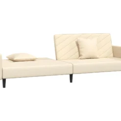 Canapé-lit à 2 Places Avec Deux Oreillers Crème Velours -Promos Chesteris Boutique canape 21994941