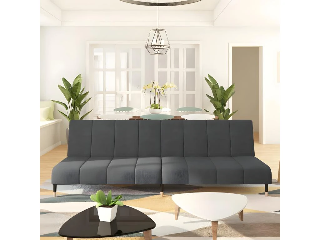 Canapé-lit à 2 Places Gris Foncé Velours 1 Canapé-lit à 2 Places Gris Foncé Velours