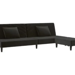 Canapé-lit 2 Places 2 Oreillers Et Repose-pied Noir Velours -Promos Chesteris Boutique canape 21996157