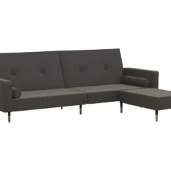 Canapé-lit à 2 Places Avec Repose-pied Gris Foncé Velours -Promos Chesteris Boutique canape 21996867