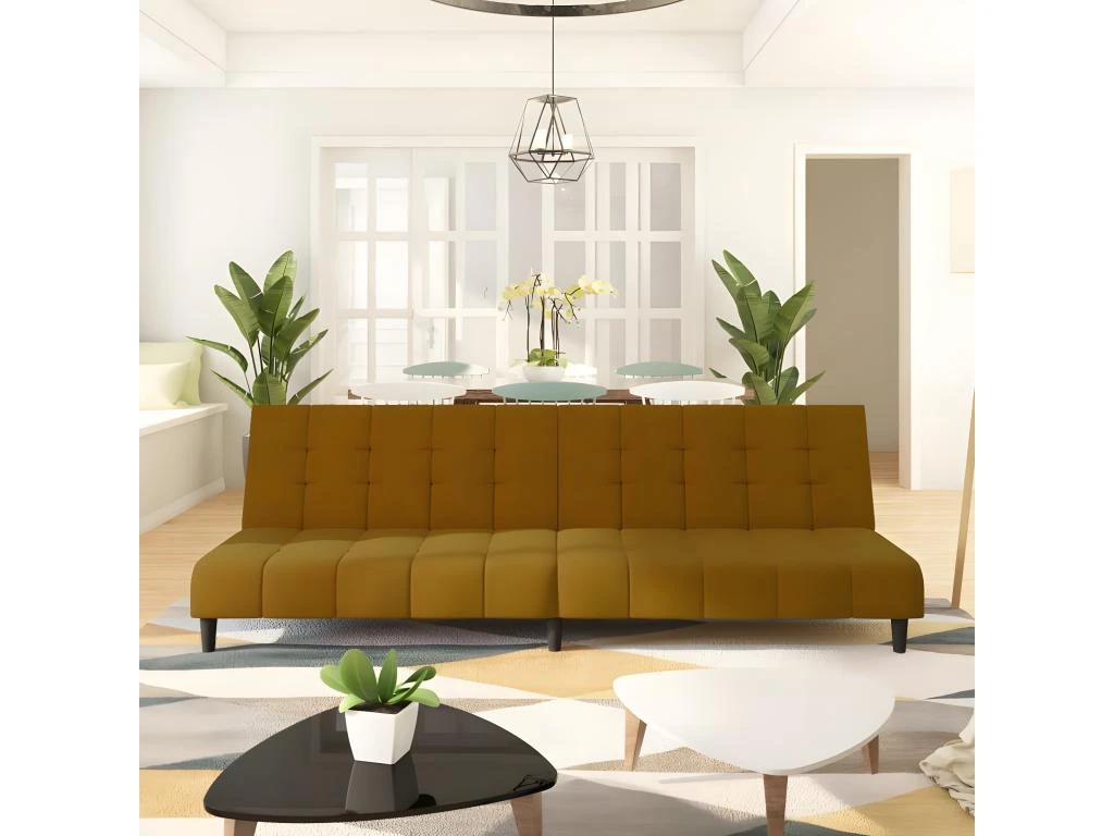 Canapé-lit à 2 Places Marron Velours 1 Canapé-lit à 2 Places Marron Velours