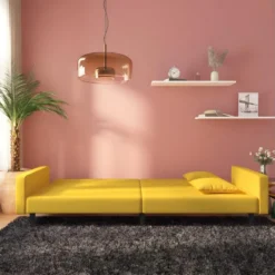 Canapé-lit à 2 Places Avec Deux Oreillers Jaune Velours 12 Canapé-lit à 2 Places Avec Deux Oreillers Jaune Velours -Promos Chesteris Boutique canape 21997267