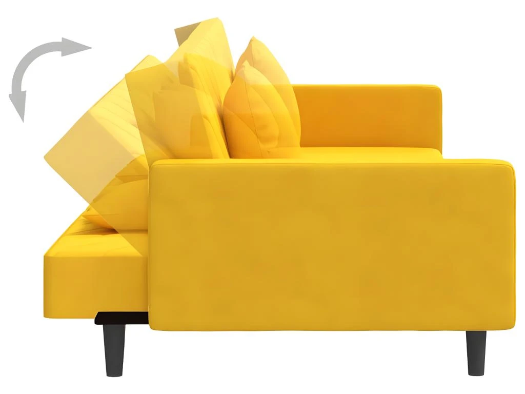 Canapé-lit à 2 Places Avec Deux Oreillers Jaune Velours 6 Canapé-lit à 2 Places Avec Deux Oreillers Jaune Velours – Image 6