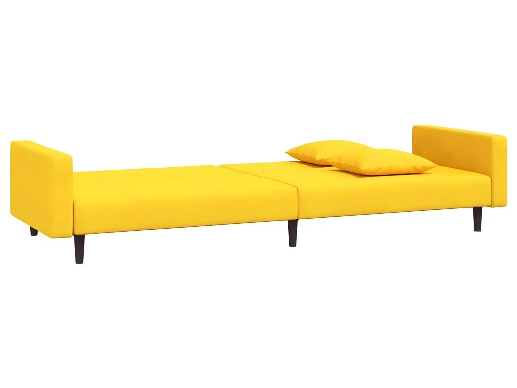Canapé-lit à 2 Places Avec Deux Oreillers Jaune Velours 7 Canapé-lit à 2 Places Avec Deux Oreillers Jaune Velours – Image 7