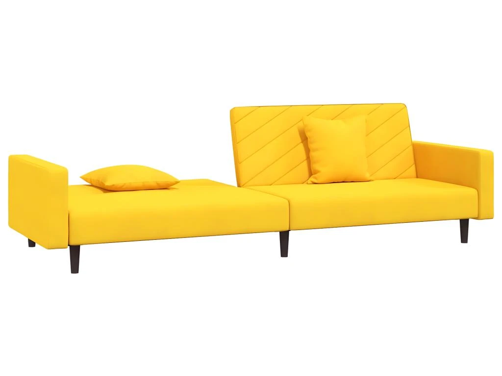 Canapé-lit à 2 Places Avec Deux Oreillers Jaune Velours 8 Canapé-lit à 2 Places Avec Deux Oreillers Jaune Velours – Image 8