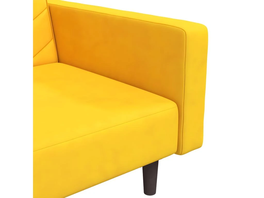 Canapé-lit à 2 Places Avec Deux Oreillers Jaune Velours 9 Canapé-lit à 2 Places Avec Deux Oreillers Jaune Velours – Image 9