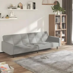 Canapé-lit à 2 Places Gris Clair Microfibre