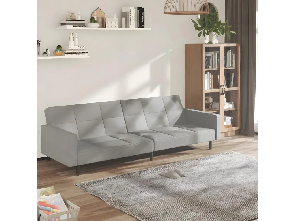 Canapé-lit à 2 Places Gris Clair Microfibre 1 Canapé-lit à 2 Places Gris Clair Microfibre