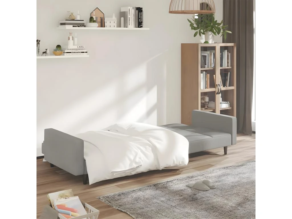 Canapé-lit à 2 Places Gris Clair Microfibre 3 Canapé-lit à 2 Places Gris Clair Microfibre – Image 3