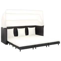 Canapé-lit Extensible 3 Places Avec Toit Résine Tressée Noir