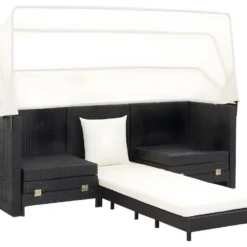 Canapé-lit Extensible 3 Places Avec Toit Résine Tressée Noir -Promos Chesteris Boutique canape 21998739