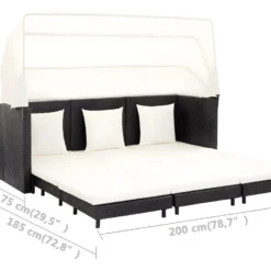 Canapé-lit Extensible 3 Places Avec Toit Résine Tressée Noir -Promos Chesteris Boutique canape 21998751