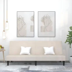 Canapé-lit à 2 Places Crème Tissu Microfibre