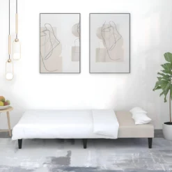 Canapé-lit à 2 Places Crème Tissu Microfibre 12 Canapé-lit à 2 Places Crème Tissu Microfibre -Promos Chesteris Boutique canape 21998857