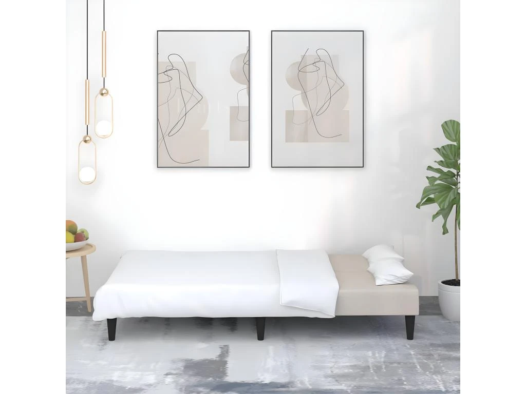 Canapé-lit à 2 Places Crème Tissu Microfibre 3 Canapé-lit à 2 Places Crème Tissu Microfibre – Image 3