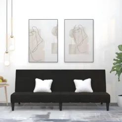 Canapé-lit à 2 Places Noir Tissu Microfibre