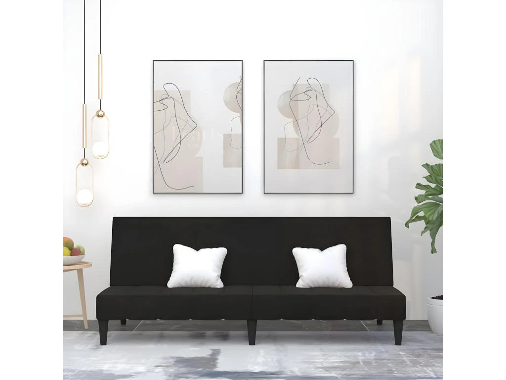 Canapé-lit à 2 Places Noir Tissu Microfibre 1 Canapé-lit à 2 Places Noir Tissu Microfibre