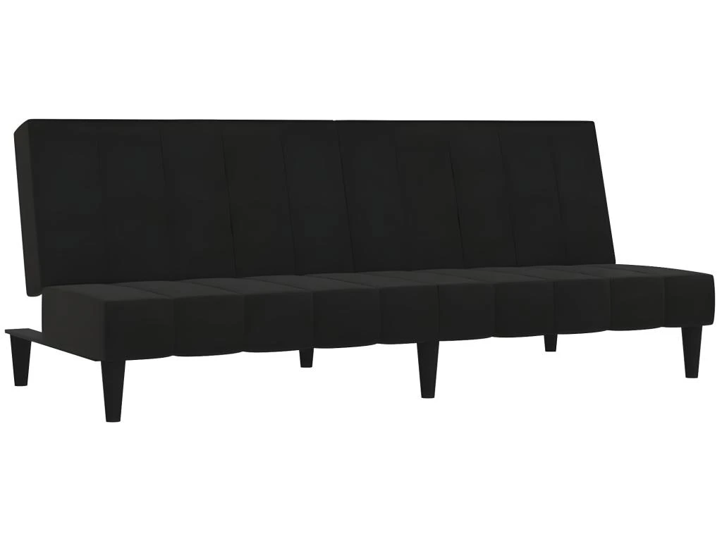 Canapé-lit à 2 Places Noir Tissu Microfibre 2 Canapé-lit à 2 Places Noir Tissu Microfibre – Image 2