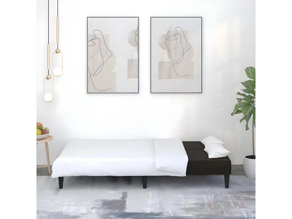 Canapé-lit à 2 Places Noir Tissu Microfibre 3 Canapé-lit à 2 Places Noir Tissu Microfibre – Image 3