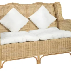 Canapé 2 Places Rotin Naturel Et Lin