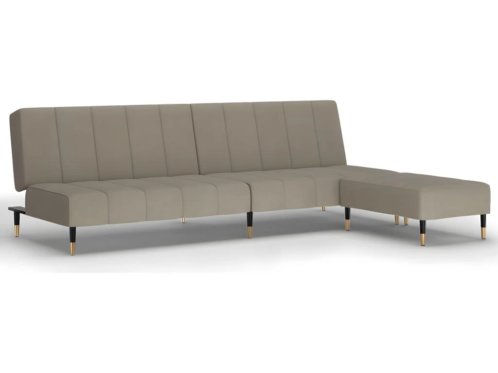 Canapé-lit 2 Places Avec Tabouret Gris Clair Velours 2 Canapé-lit 2 Places Avec Tabouret Gris Clair Velours – Image 2