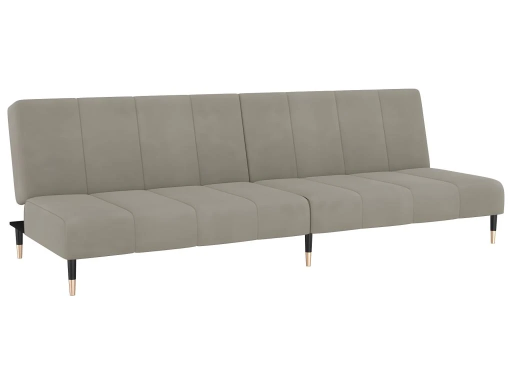 Canapé-lit 2 Places Avec Tabouret Gris Clair Velours 4 Canapé-lit 2 Places Avec Tabouret Gris Clair Velours – Image 4