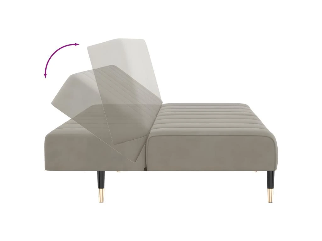 Canapé-lit 2 Places Avec Tabouret Gris Clair Velours 6 Canapé-lit 2 Places Avec Tabouret Gris Clair Velours – Image 6