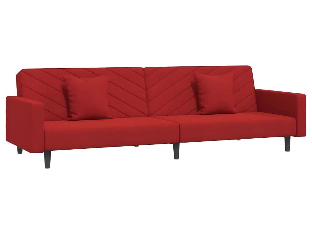 Canapé-lit à 2 Places Et Deux Oreillers Rouge Bordeaux Velours 2 Canapé-lit à 2 Places Et Deux Oreillers Rouge Bordeaux Velours – Image 2