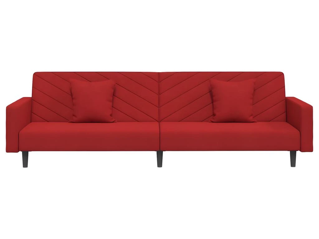 Canapé-lit à 2 Places Et Deux Oreillers Rouge Bordeaux Velours 4 Canapé-lit à 2 Places Et Deux Oreillers Rouge Bordeaux Velours – Image 4