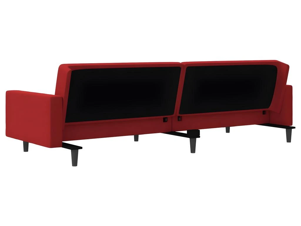 Canapé-lit à 2 Places Et Deux Oreillers Rouge Bordeaux Velours 5 Canapé-lit à 2 Places Et Deux Oreillers Rouge Bordeaux Velours – Image 5