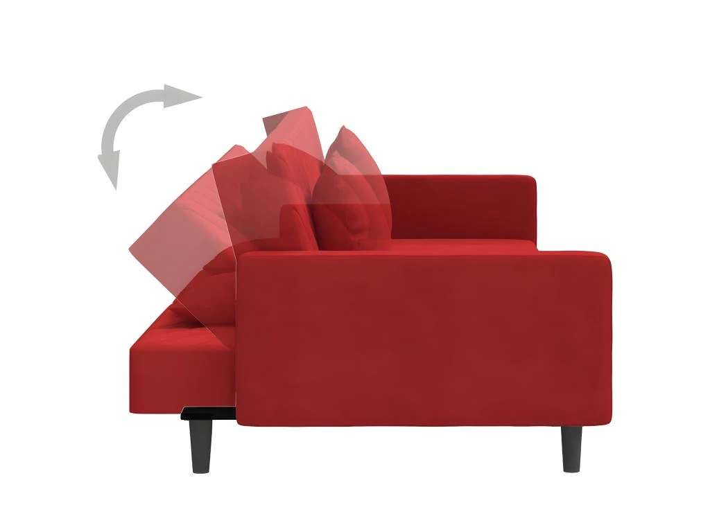 Canapé-lit à 2 Places Et Deux Oreillers Rouge Bordeaux Velours 6 Canapé-lit à 2 Places Et Deux Oreillers Rouge Bordeaux Velours – Image 6
