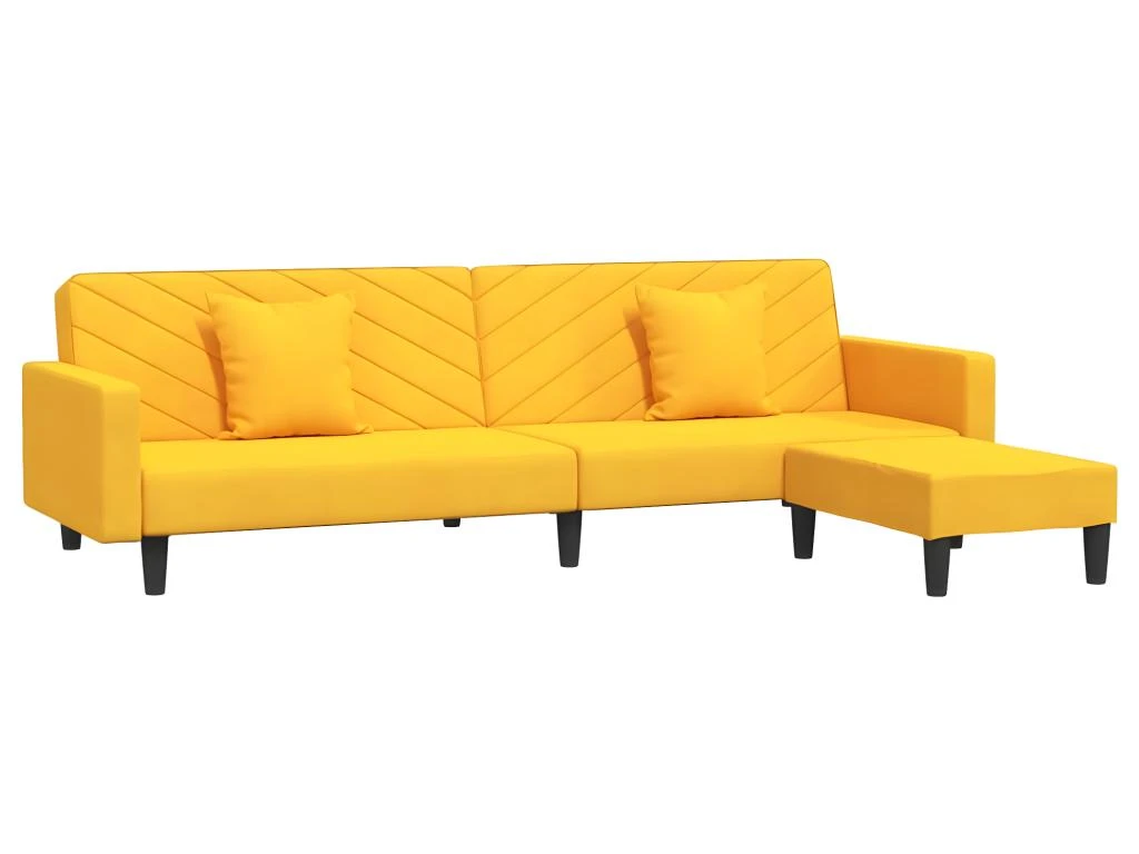 Canapé-lit 2 Places 2 Oreillers Et Repose-pied Jaune Velours 3 Canapé-lit 2 Places 2 Oreillers Et Repose-pied Jaune Velours – Image 3