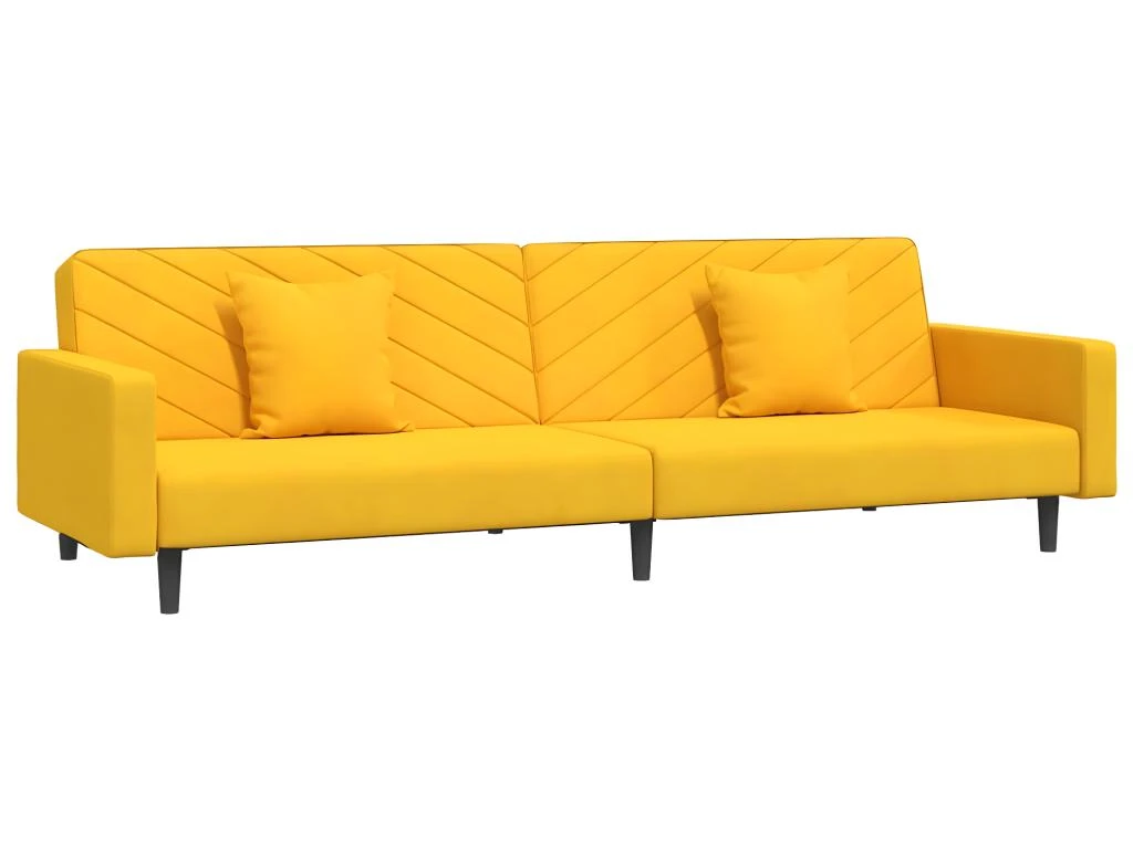 Canapé-lit 2 Places 2 Oreillers Et Repose-pied Jaune Velours 4 Canapé-lit 2 Places 2 Oreillers Et Repose-pied Jaune Velours – Image 4