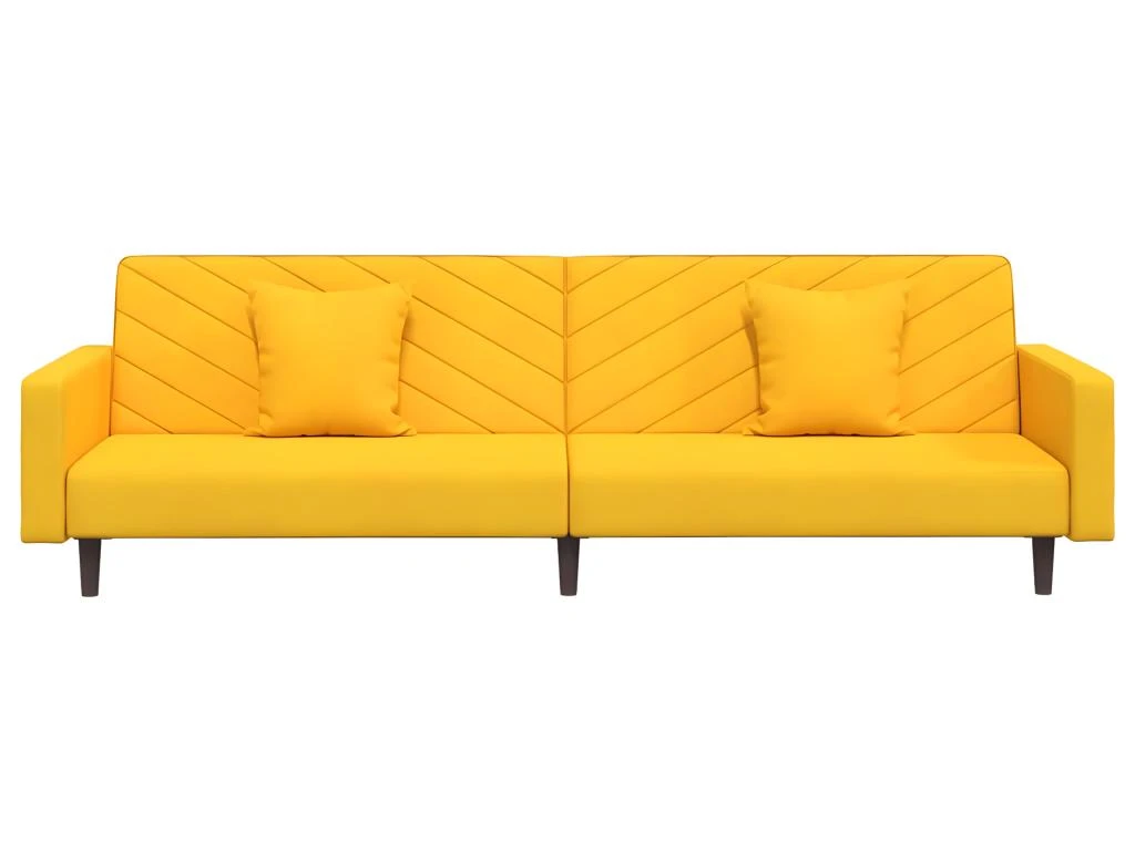 Canapé-lit 2 Places 2 Oreillers Et Repose-pied Jaune Velours 5 Canapé-lit 2 Places 2 Oreillers Et Repose-pied Jaune Velours – Image 5