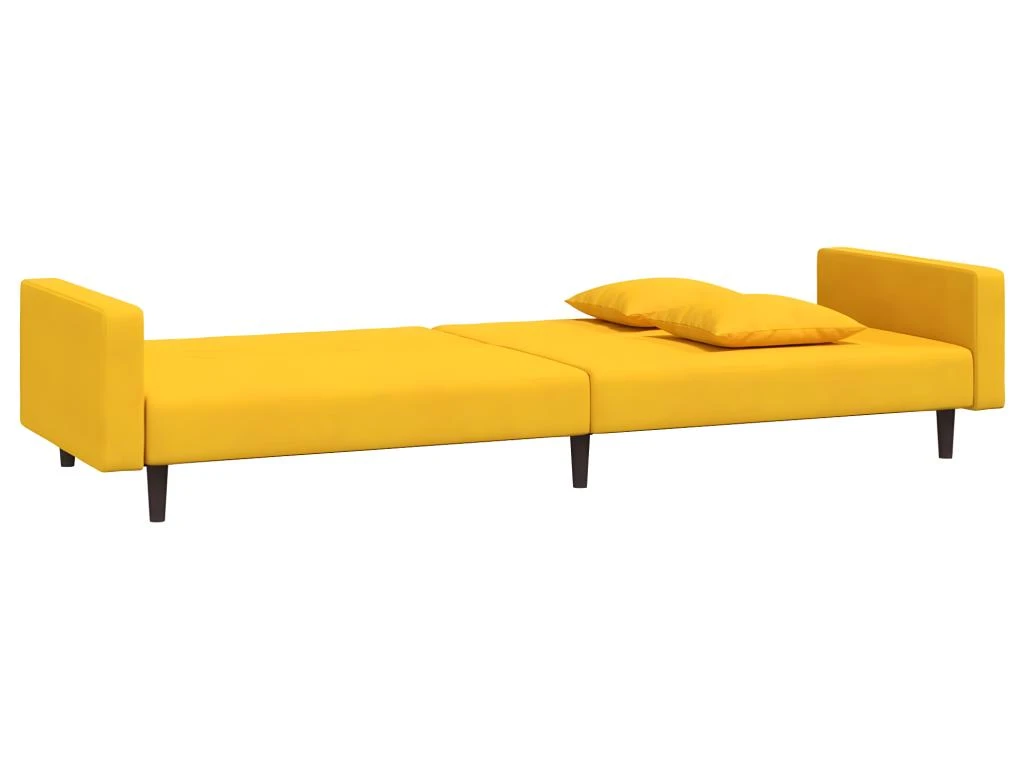 Canapé-lit 2 Places 2 Oreillers Et Repose-pied Jaune Velours 7 Canapé-lit 2 Places 2 Oreillers Et Repose-pied Jaune Velours – Image 7