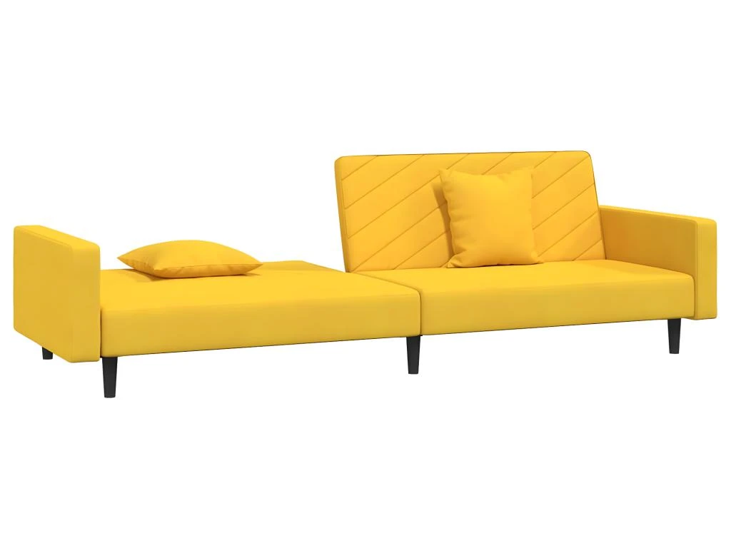 Canapé-lit 2 Places 2 Oreillers Et Repose-pied Jaune Velours 9 Canapé-lit 2 Places 2 Oreillers Et Repose-pied Jaune Velours – Image 9