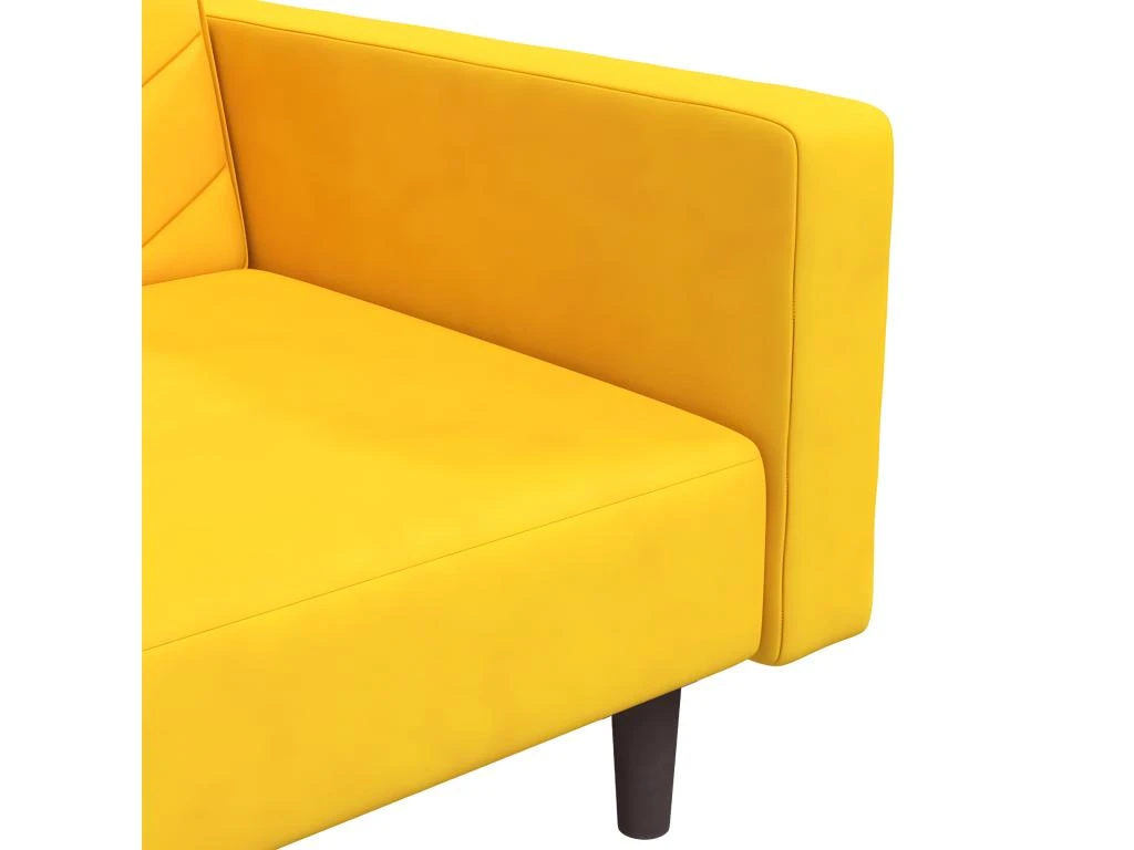 Canapé-lit 2 Places 2 Oreillers Et Repose-pied Jaune Velours 10 Canapé-lit 2 Places 2 Oreillers Et Repose-pied Jaune Velours – Image 10