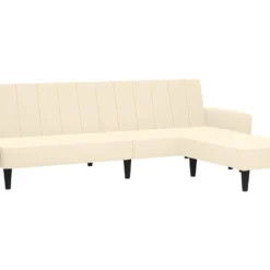 Canapé-lit 2 Places Avec Tabouret Crème Velours -Promos Chesteris Boutique canape 22000201