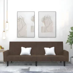 Canapé-lit à 2 Places Marron Tissu Microfibre