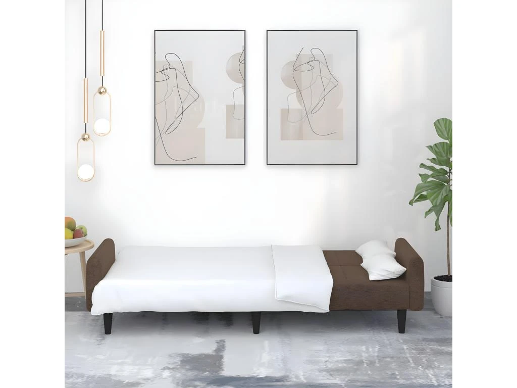 Canapé-lit à 2 Places Marron Tissu Microfibre 3 Canapé-lit à 2 Places Marron Tissu Microfibre – Image 3