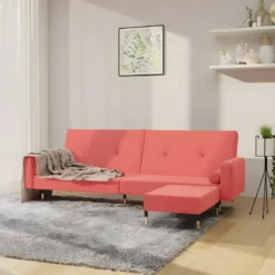 Canapé-lit à 2 Places Avec Repose-pied Rose Velours