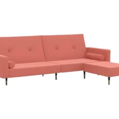 Canapé-lit à 2 Places Avec Repose-pied Rose Velours -Promos Chesteris Boutique canape 22000681