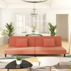 Canapé-lit à 2 Places Avec Deux Oreillers Rose Velours