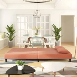 Canapé-lit à 2 Places Avec Deux Oreillers Rose Velours -Promos Chesteris Boutique canape 22001181