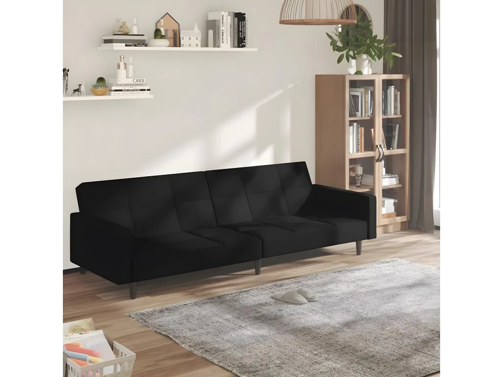 Canapé-lit à 2 Places Noir Microfibre 1 Canapé-lit à 2 Places Noir Microfibre