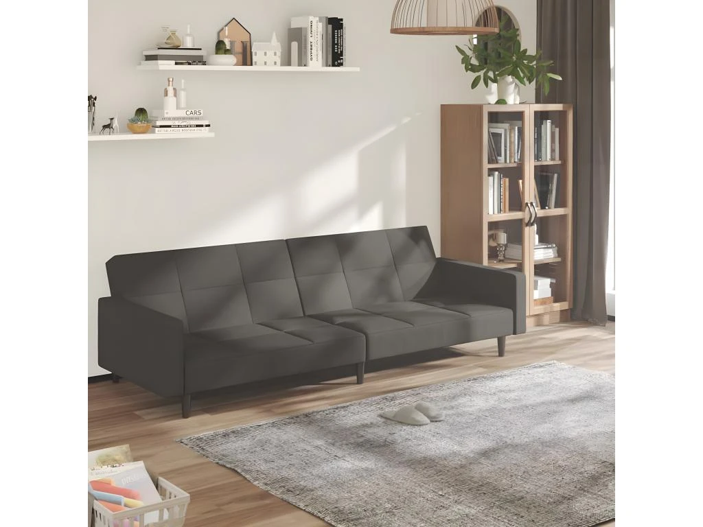 Canapé-lit à 2 Places Gris Foncé Microfibre 1 Canapé-lit à 2 Places Gris Foncé Microfibre