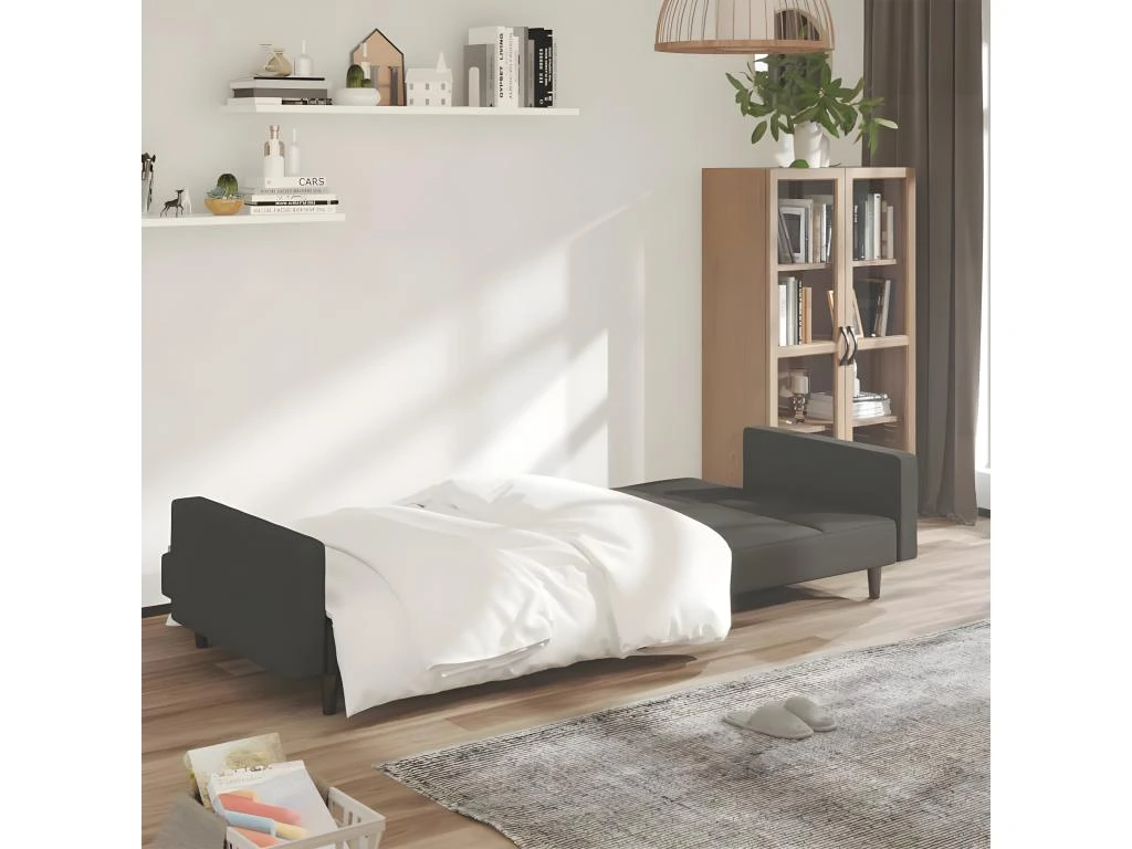 Canapé-lit à 2 Places Gris Foncé Microfibre 3 Canapé-lit à 2 Places Gris Foncé Microfibre – Image 3
