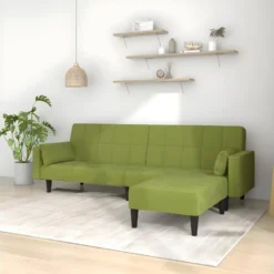 Canapé-lit 2 Places 2 Oreillers Repose-pied Vert Clair Velours -Promos Chesteris Boutique canape 22002951