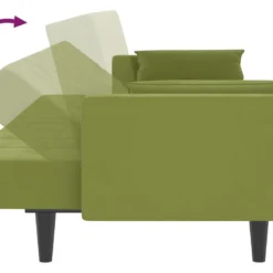 Canapé-lit 2 Places 2 Oreillers Repose-pied Vert Clair Velours -Promos Chesteris Boutique canape 22002953